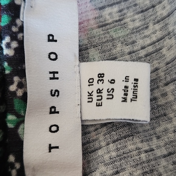 TopShop Black Pink Floral Mini Dress Ruffles Roses Romantic Boho 6 - Picture 7 of 9